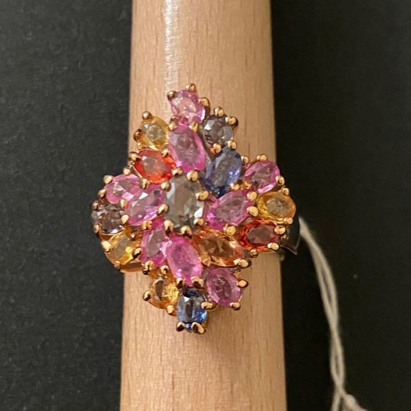 Gems en Vogue 18K Gold & SS, Multi-colored Gemstone Cocktail Ring, Size 7.75 - Picture 13 of 14